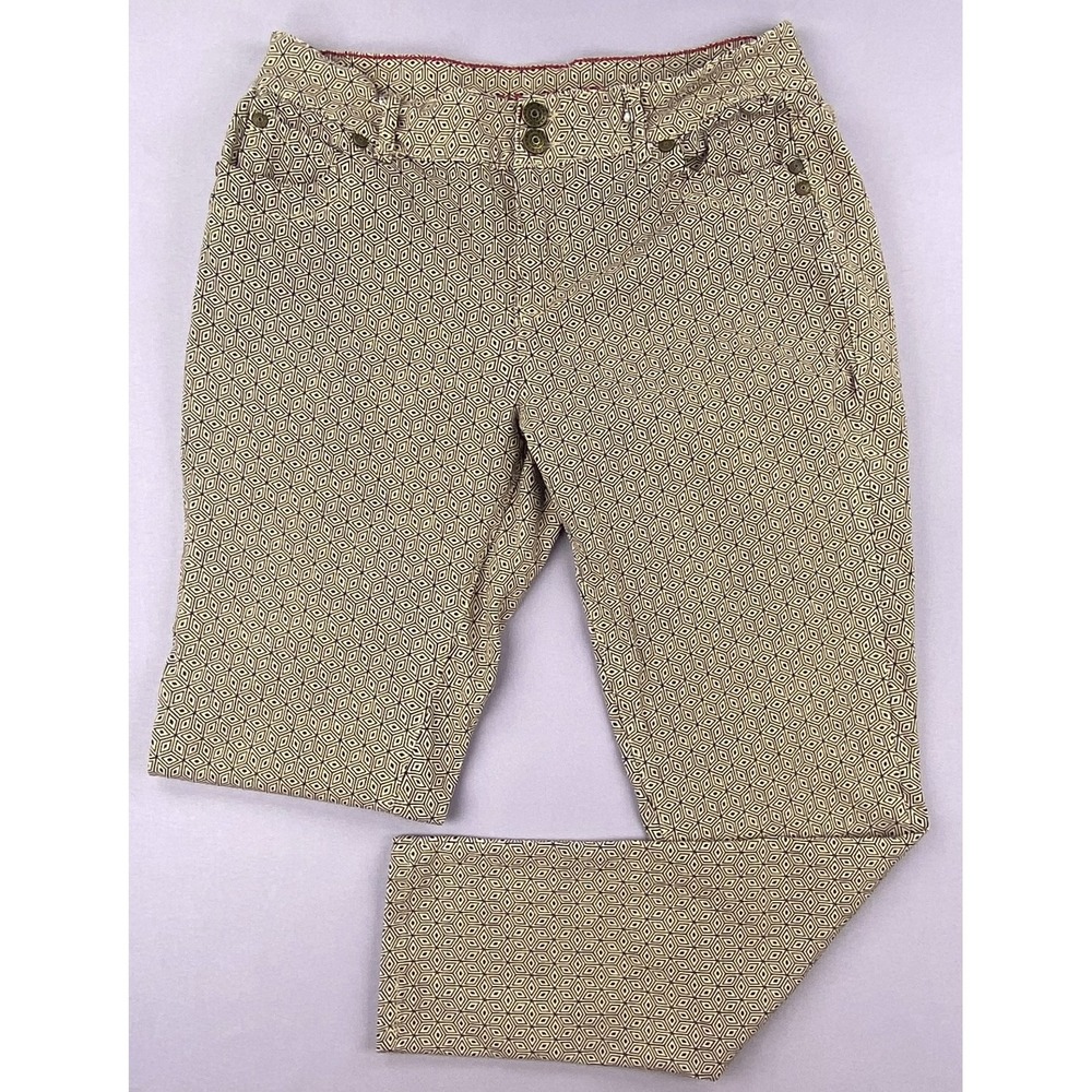 Sabrina Lauren Pants Womens 12 Tan Geometric Print Mid Rise Boho Chic